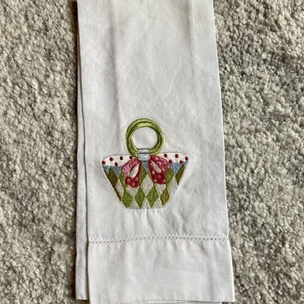 Sandy Clough Embroidered Purse Hand Towel White Easter Spring - Picture 5 of 8